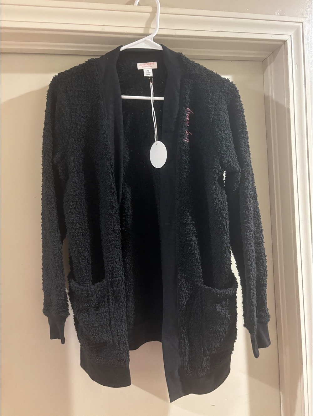 NWT Lacey Chabert Black Teddy Cardigan Dream Big Oversized XS Cozy